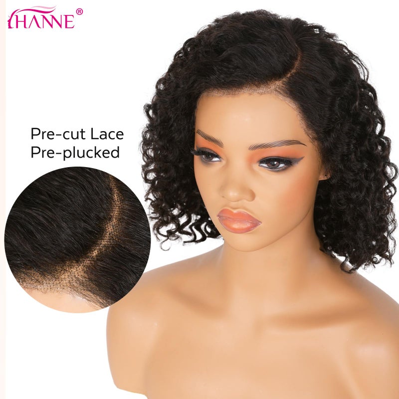 HANNE 12 Inch 13x4 Short Curly Human Hair Wigs 180% Density HD Lace Front Wig Glueless Wigs Human Hair Pre Plucked Pre Cut Curly Bob for Black Women - Image 3